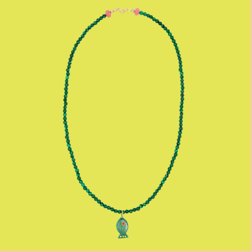 malachite fish charm necklace
