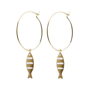 Enamel Fish Charm Hoops