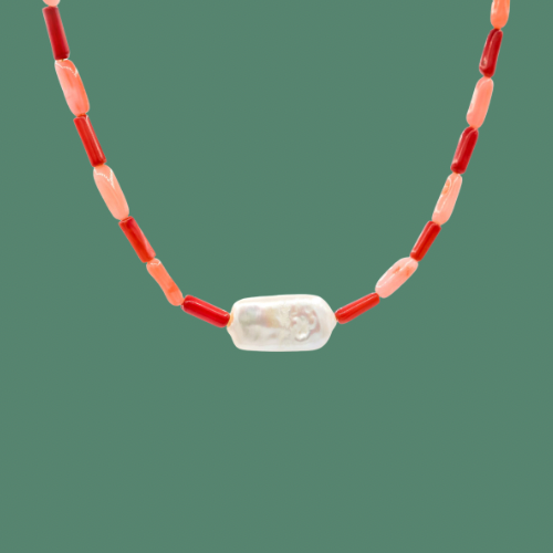 coral pearl slab necklace