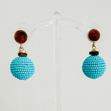 turq & amber beaded drop earrings