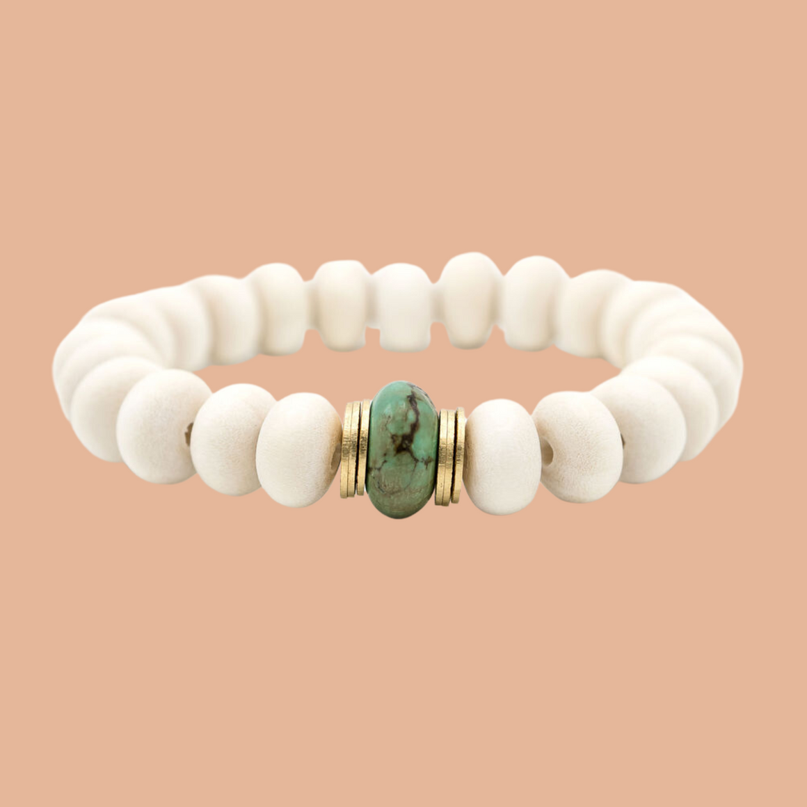 White Wooden and Turq Bracelet