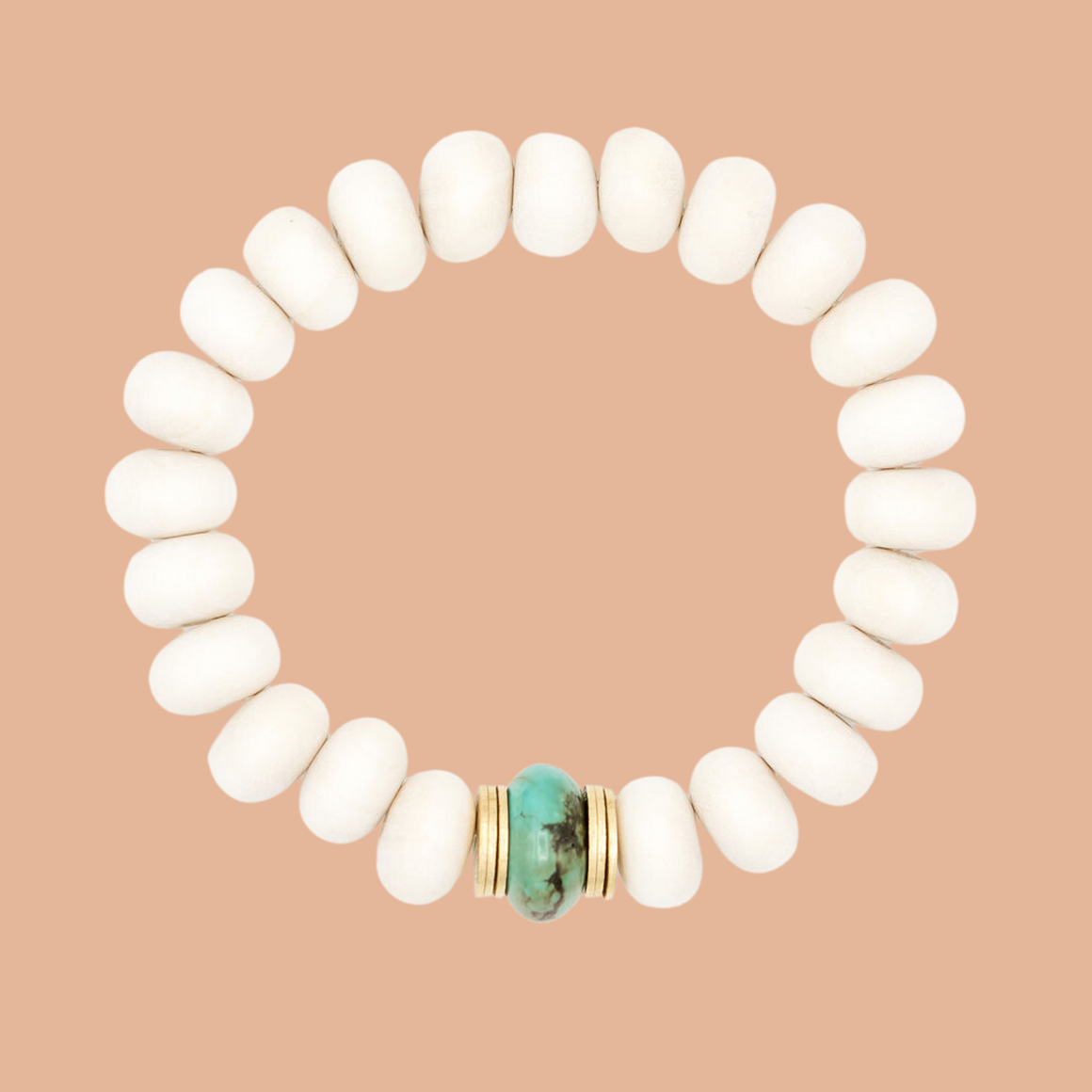 White Wooden and Turq Bracelet