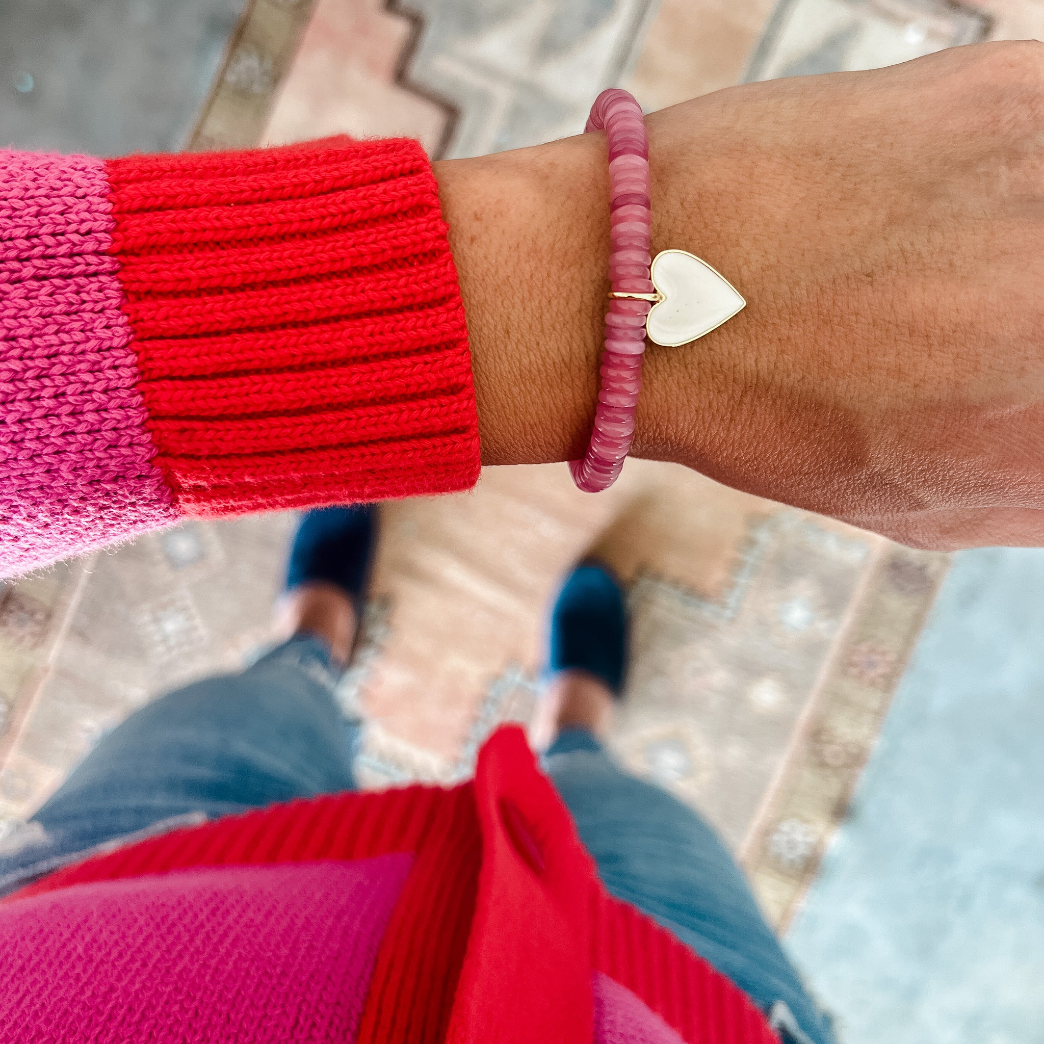 Pink + White Heart Charm Bracelet