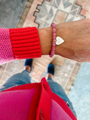 pink + white heart charm bracelet